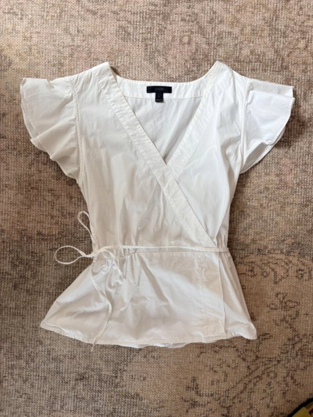 Women’s White Cotton Wrap Top with Flutter Sleeves, US 2